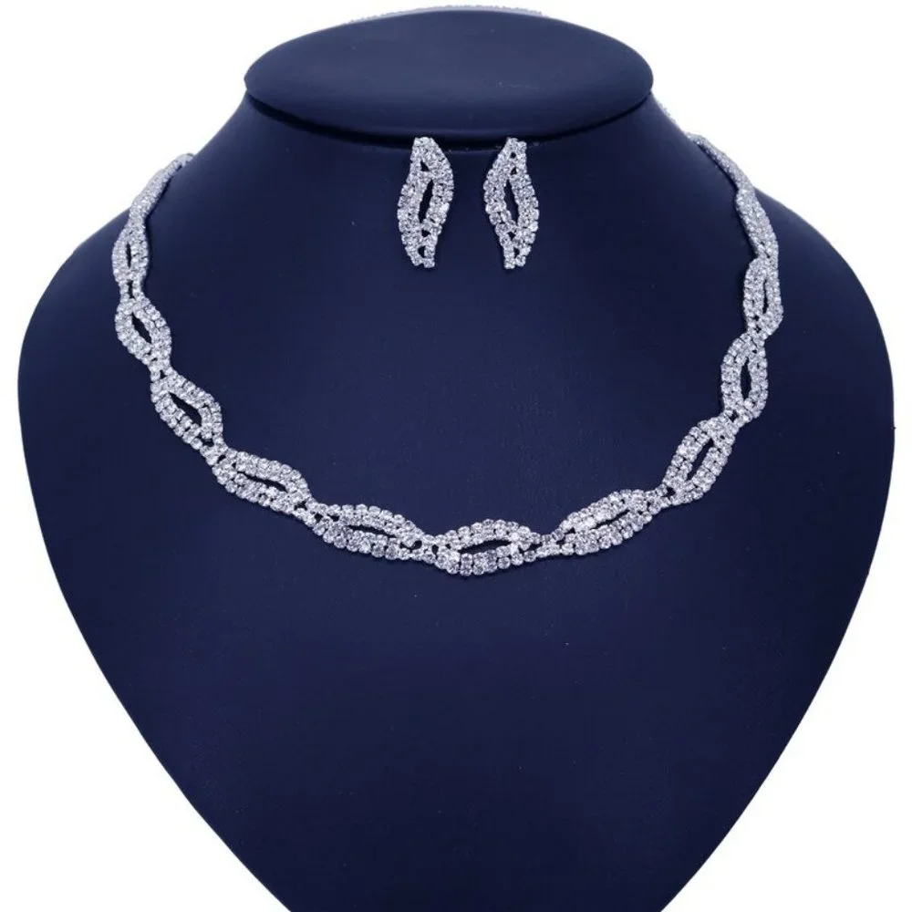 Twisted Rhinestone Formal Bridal Cocktail Necklace Set - Picture 1 of 2